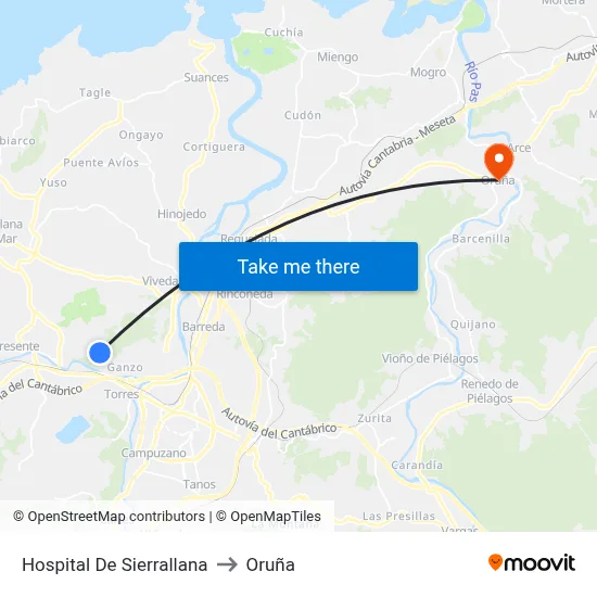 Hospital De Sierrallana to Oruña map