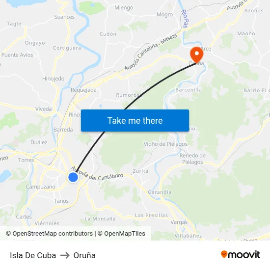 Isla De Cuba to Oruña map