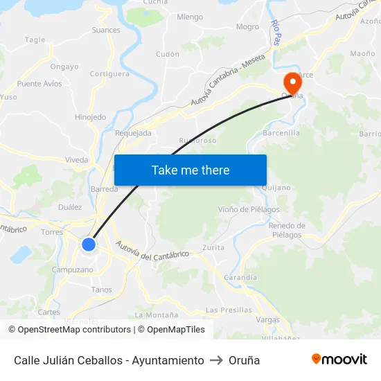 Calle Julián Ceballos - Ayuntamiento to Oruña map