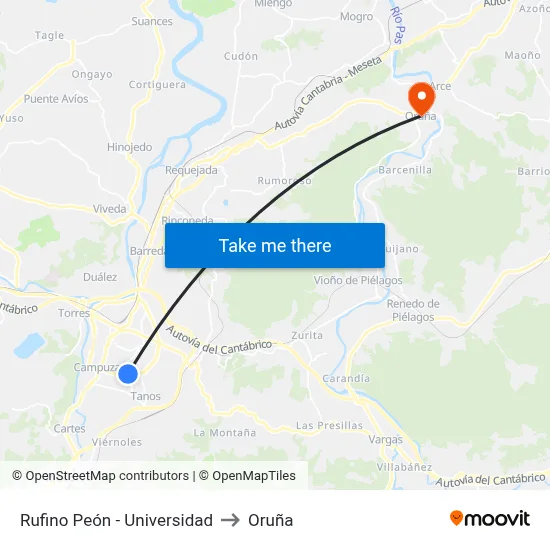 Rufino Peón - Universidad to Oruña map