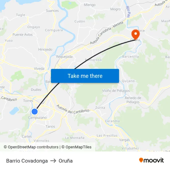 Barrio Covadonga to Oruña map