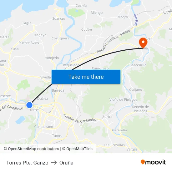 Torres Pte. Ganzo to Oruña map