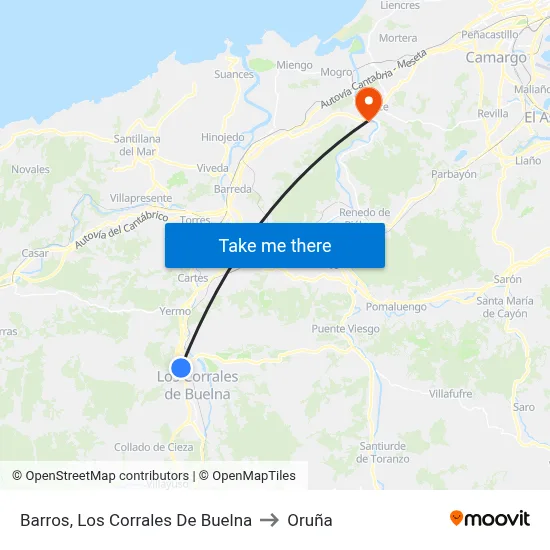 Barros, Los Corrales De Buelna to Oruña map