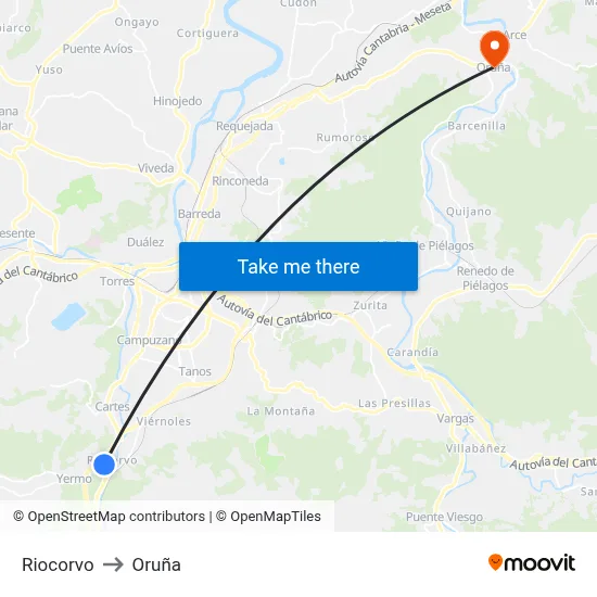 Riocorvo to Oruña map