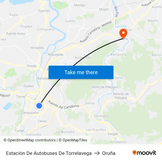 Estación De Autobuses De Torrelavega to Oruña map