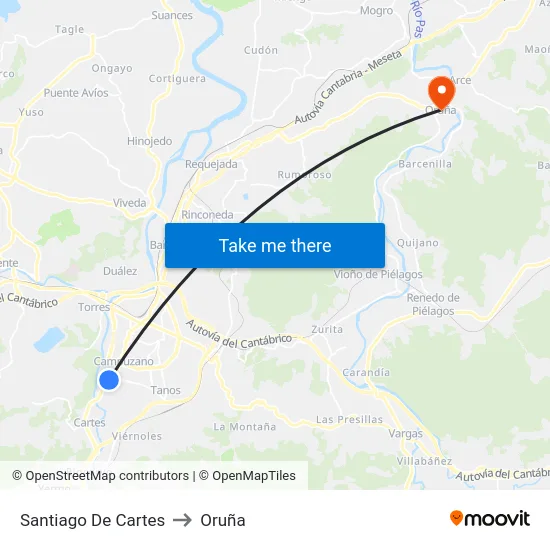 Santiago De Cartes to Oruña map