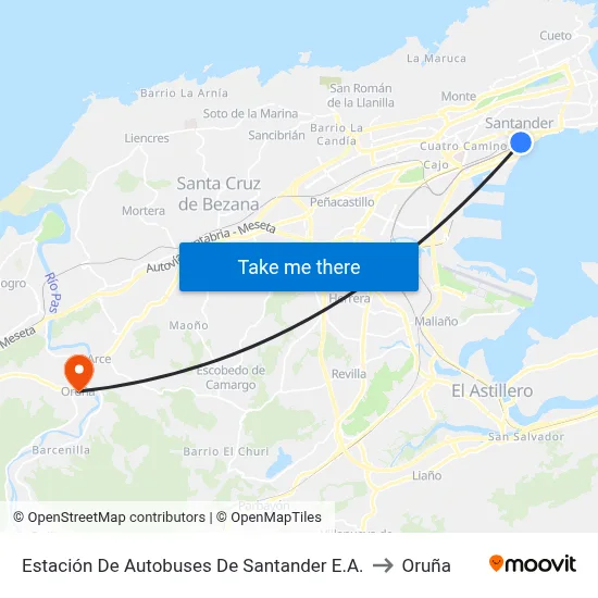 Estación De Autobuses De Santander E.A. to Oruña map
