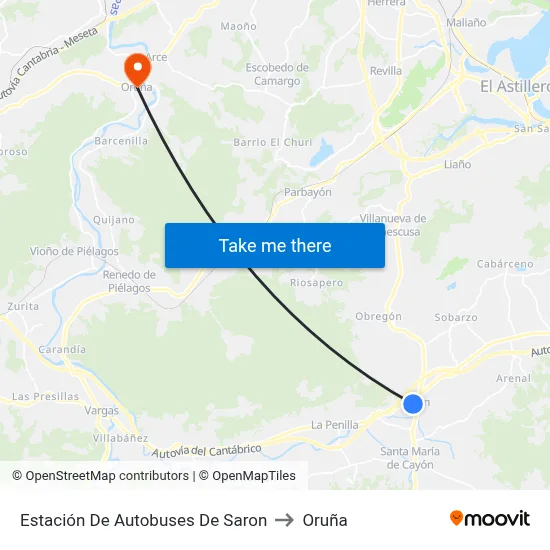 Estación De Autobuses De Saron to Oruña map