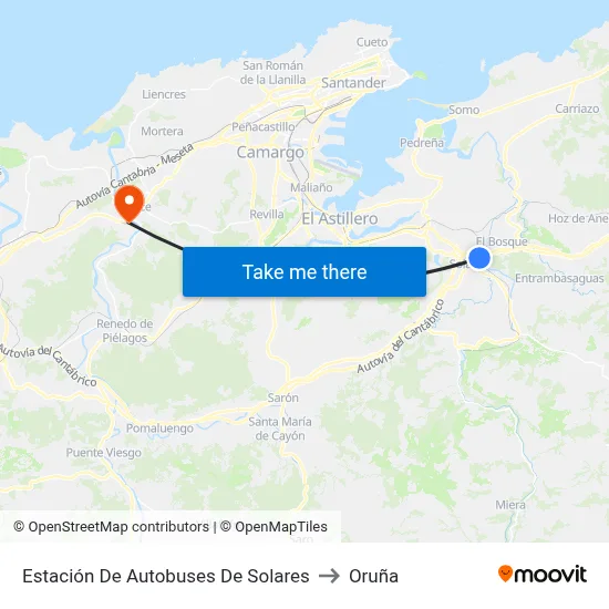 Estación De Autobuses De Solares to Oruña map