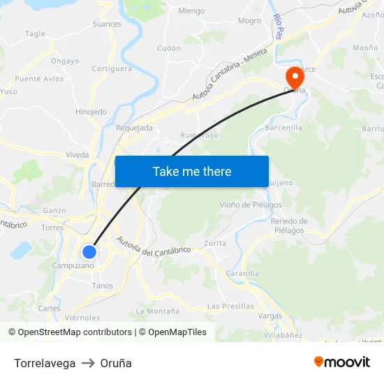 Torrelavega to Oruña map