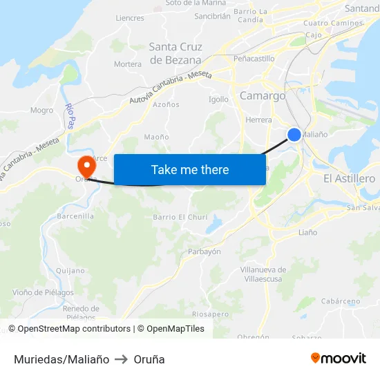 Muriedas/Maliaño to Oruña map