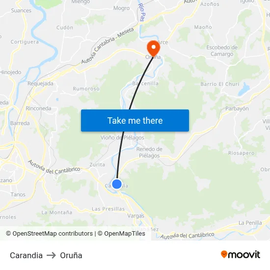Carandia to Oruña map