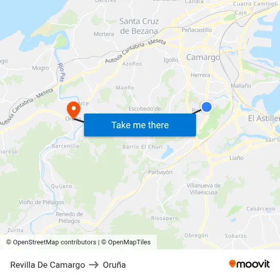 Revilla De Camargo to Oruña map