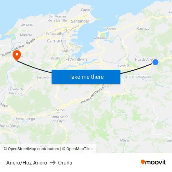 Anero/Hoz Anero to Oruña map