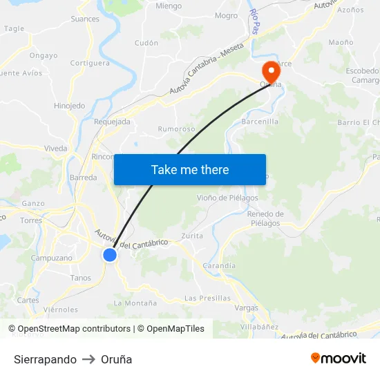 Sierrapando to Oruña map