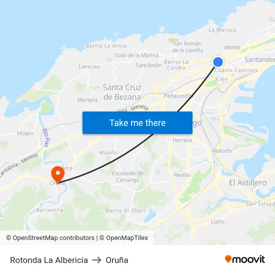 Rotonda La Albericia to Oruña map