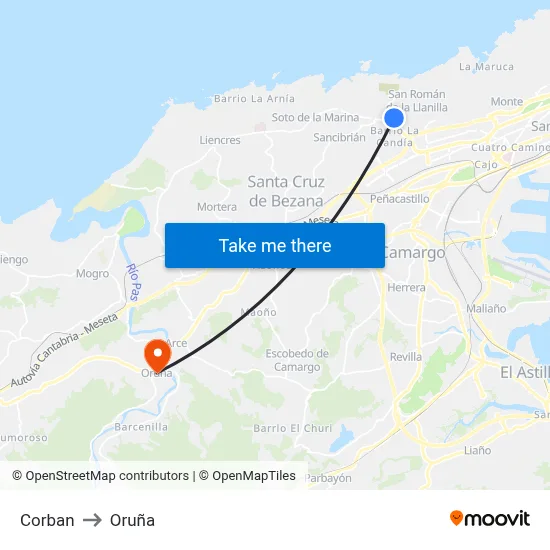 Corban to Oruña map
