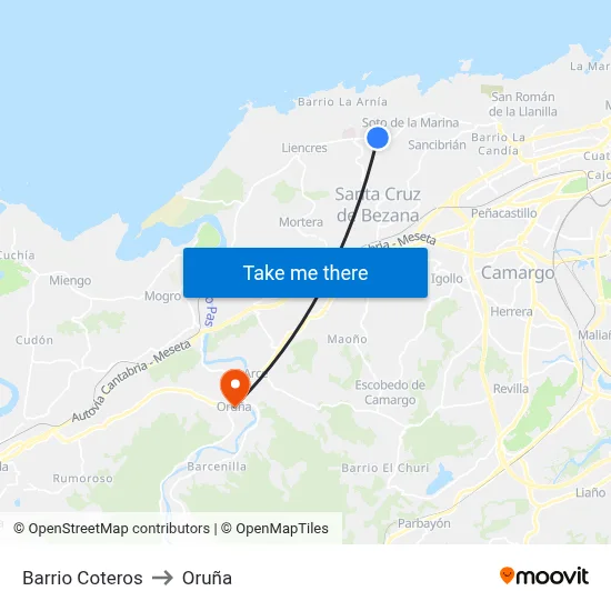 Barrio Coteros to Oruña map