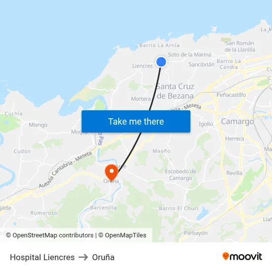 Hospital Liencres to Oruña map