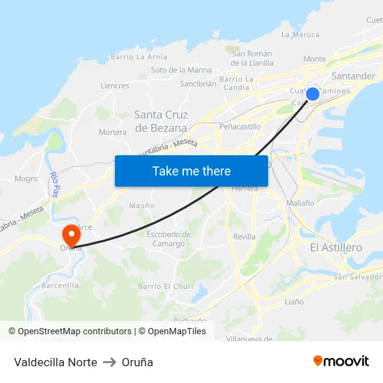 Valdecilla Norte to Oruña map