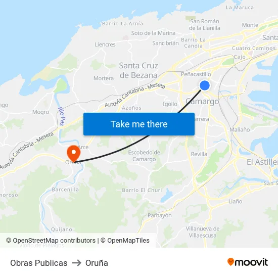 Obras Publicas to Oruña map