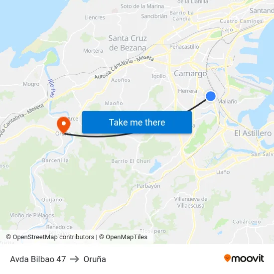 Avda Bilbao 47 to Oruña map