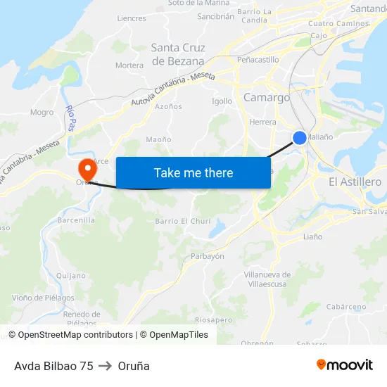 Avda Bilbao 75 to Oruña map