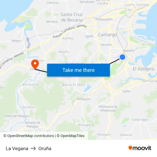 La Vegana to Oruña map
