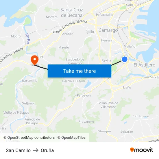 San Camilo to Oruña map