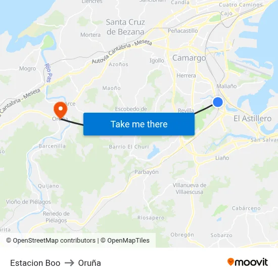 Estacion Boo to Oruña map