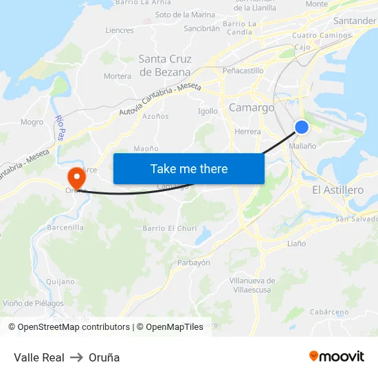 Valle Real to Oruña map