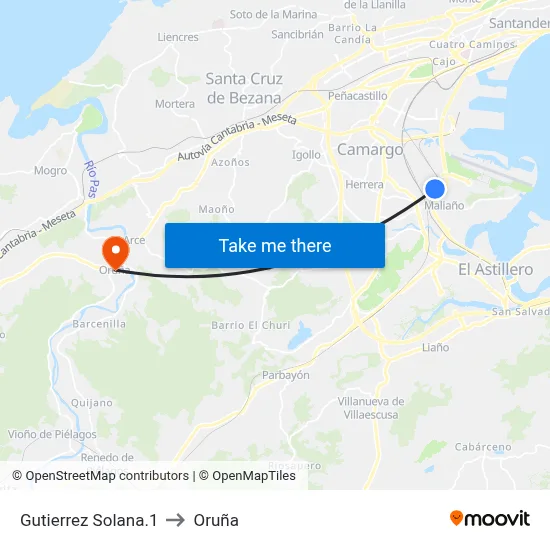 Gutierrez Solana.1 to Oruña map