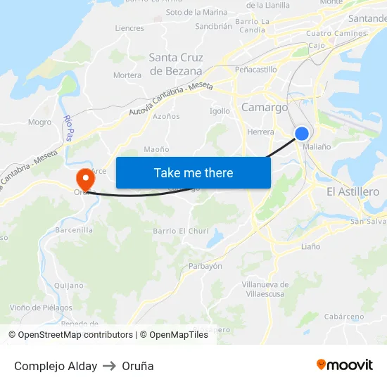 Complejo Alday to Oruña map