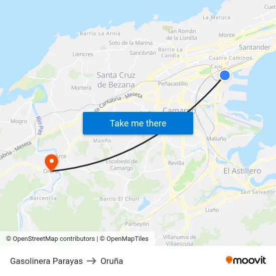 Gasolinera Parayas to Oruña map