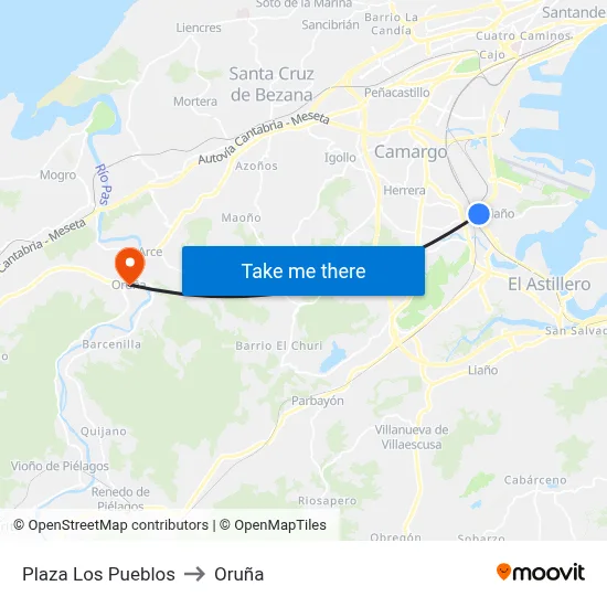 Plaza Los Pueblos to Oruña map
