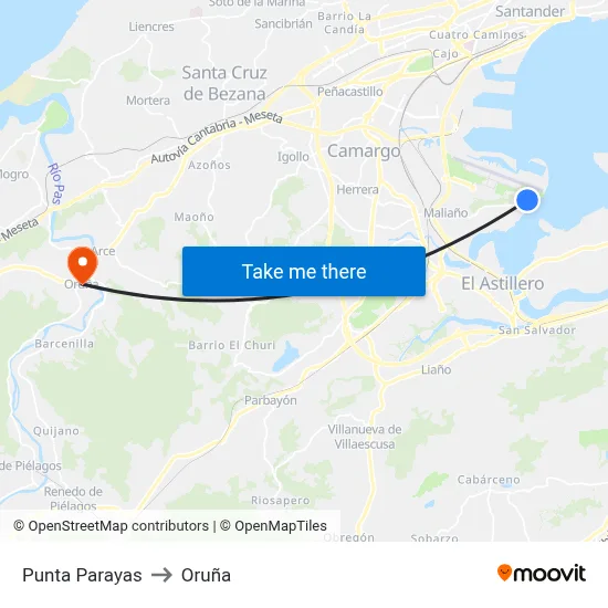 Punta Parayas to Oruña map