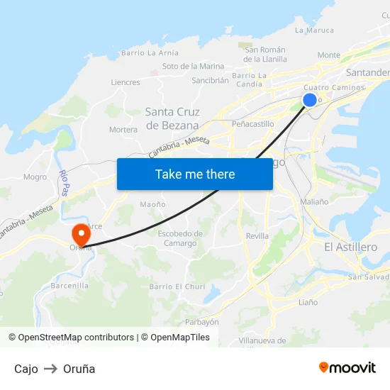 Cajo to Oruña map