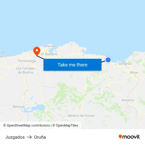 Juzgados to Oruña map