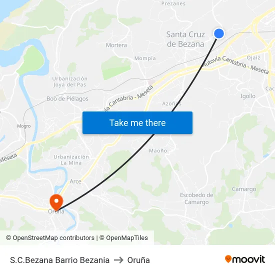 S.C.Bezana Barrio Bezania to Oruña map
