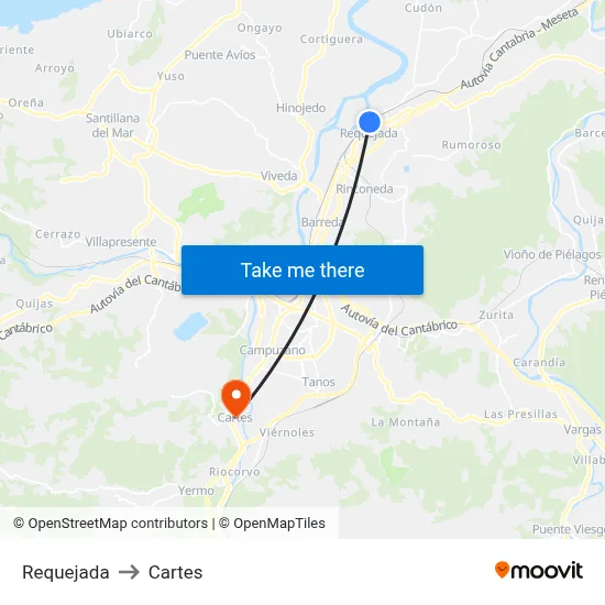 Requejada to Cartes map