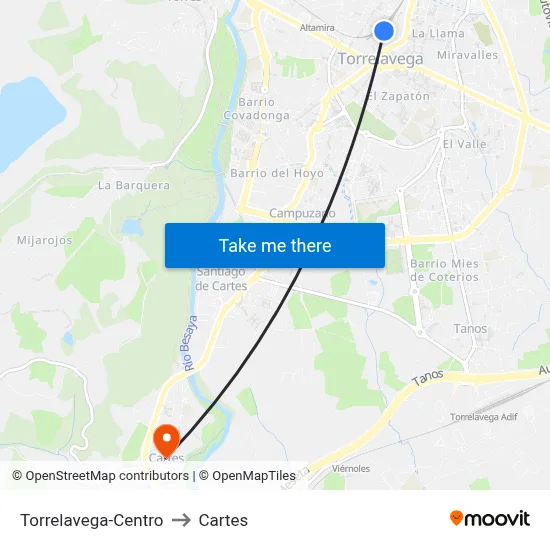 Torrelavega-Centro to Cartes map