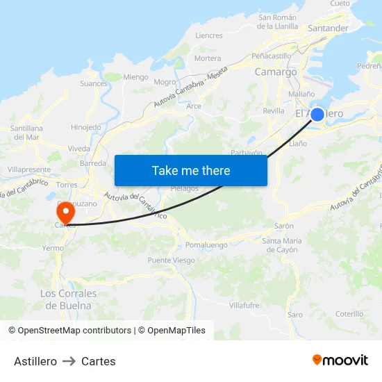 Astillero to Cartes map
