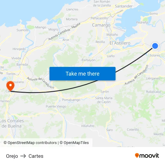 Orejo to Cartes map