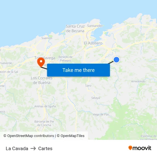 La Cavada to Cartes map