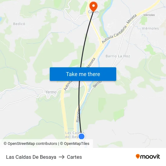 Las Caldas De Besaya to Cartes map