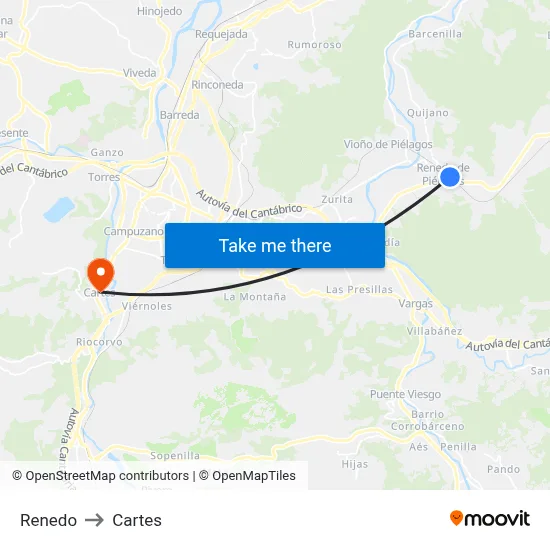 Renedo to Cartes map