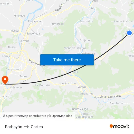 Parbayón to Cartes map