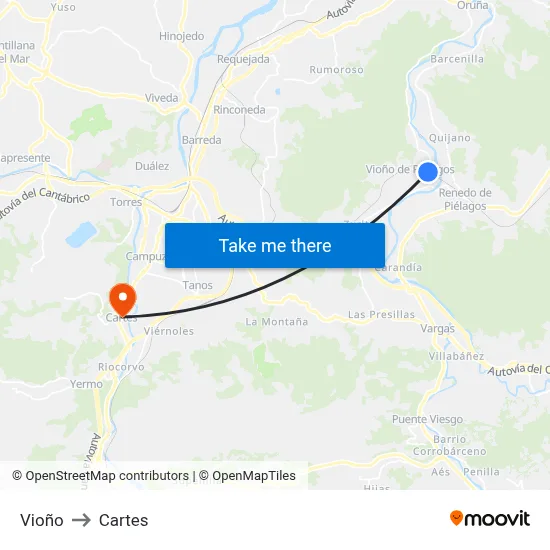 Vioño to Cartes map