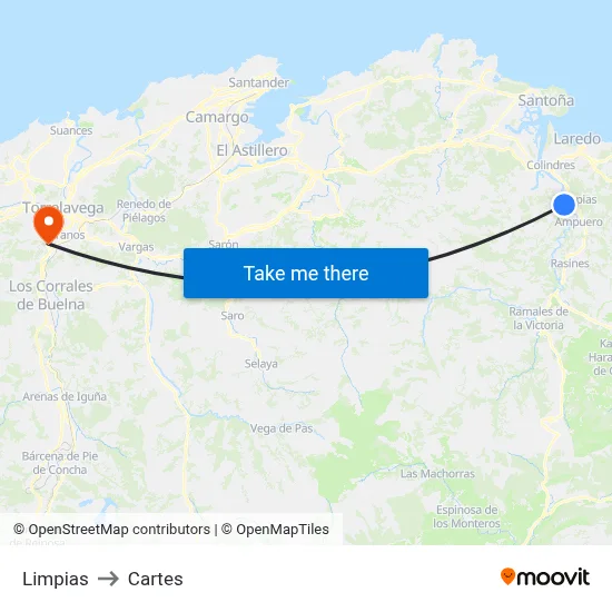 Limpias to Cartes map