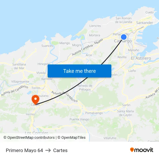 Primero Mayo 64 to Cartes map